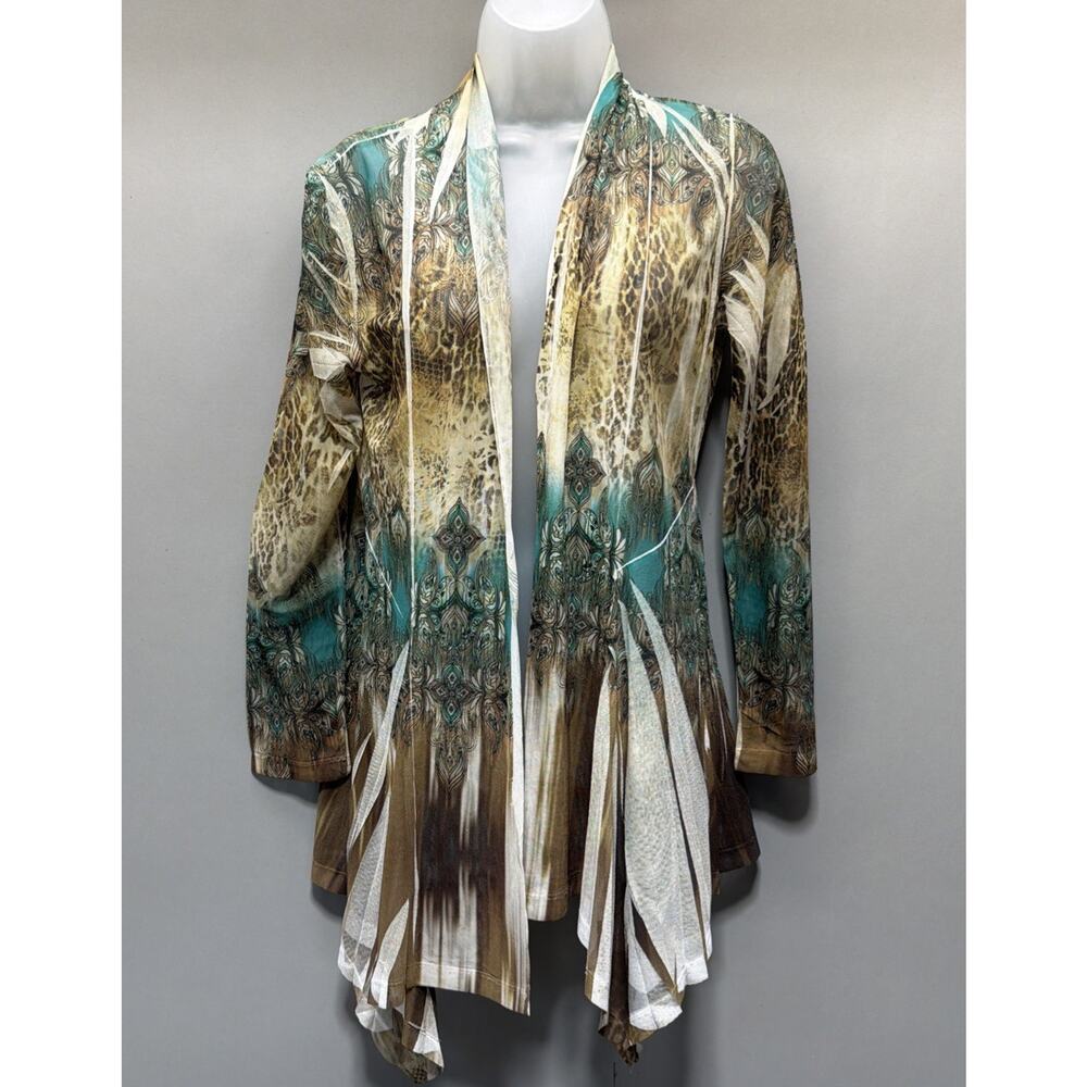 Cover Charge Sheer Paisley Cardigan Long Sleeve Womens Size S Stretch Made USA